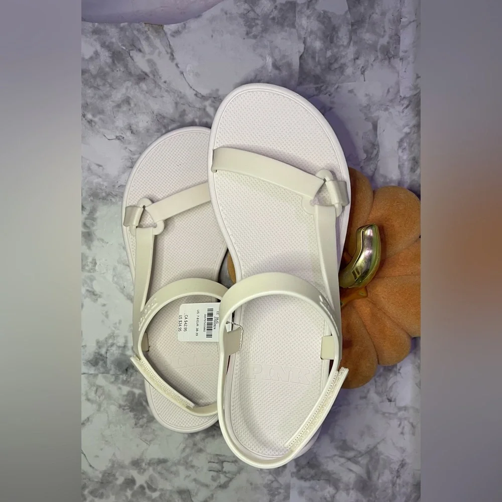 NWT PINK Victoria's Secret Light Cream Platform Sandals